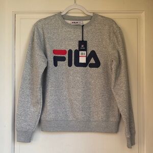 New With Tag Fila Light Gray Crewneck Sweatshirt with Navy and Red Logo